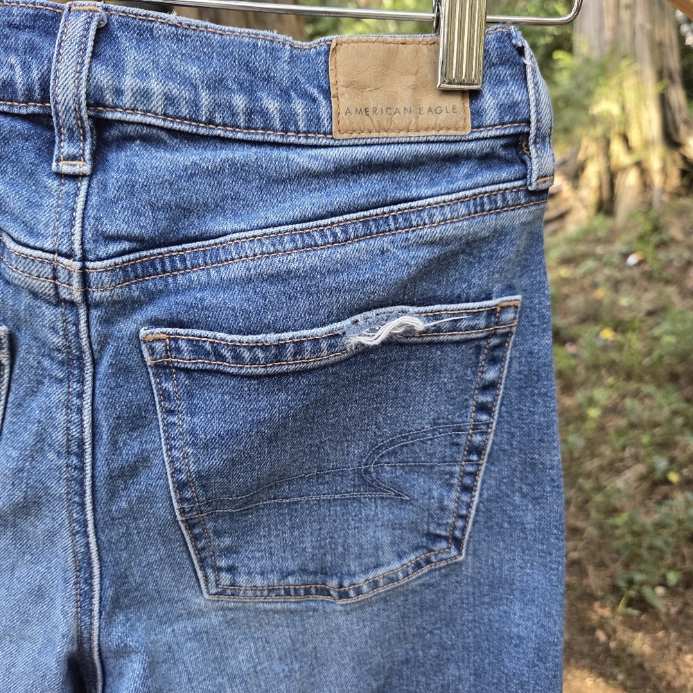 American Eagle Size 00 Super High Rise Baggy‎ Straight Denim Jeans - Picture 6 of 8